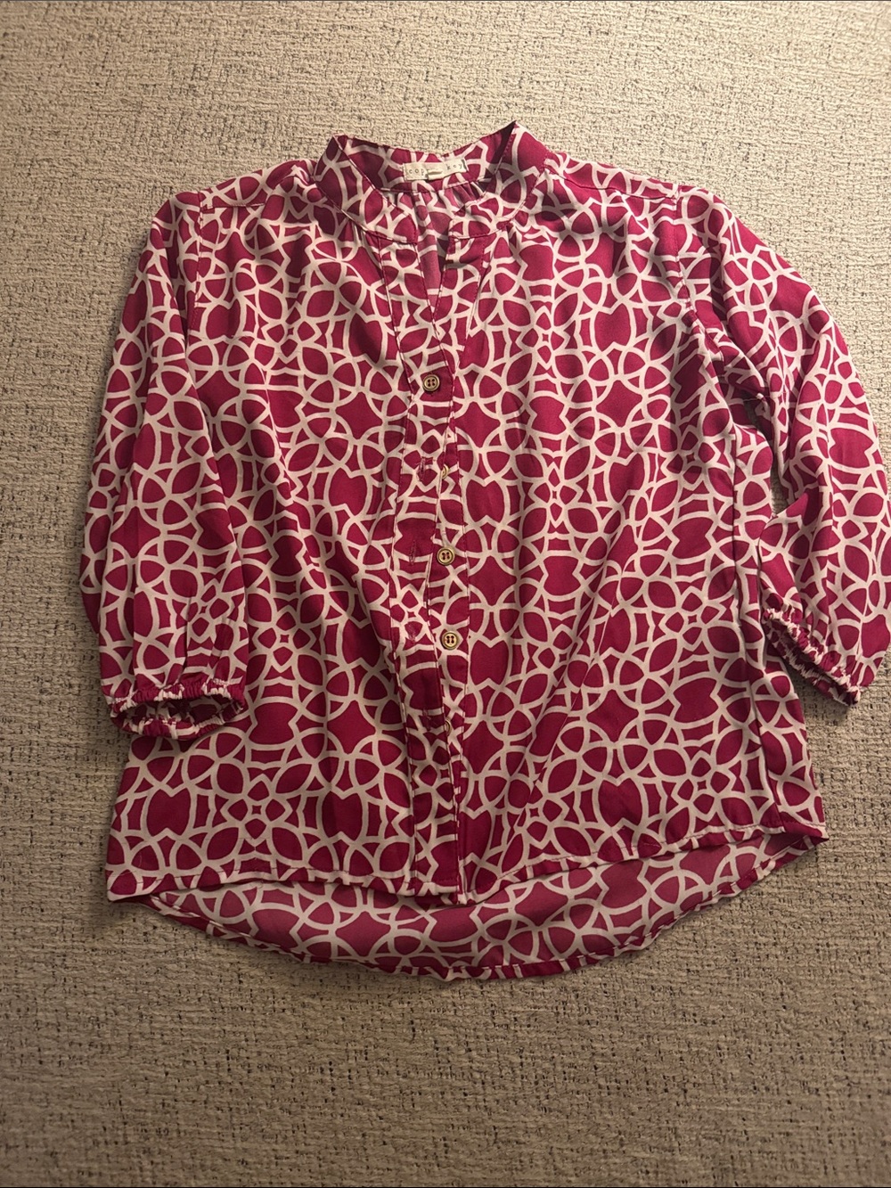 Copper Key Pink and White Geometric Button-Down Blouse